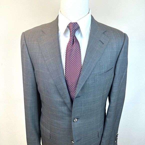 Ermenegildo Zegna Grey Wool Window Pane Suit Jacket 15 Mil Blazer 3 Button 42 R - Picture 1 of 12